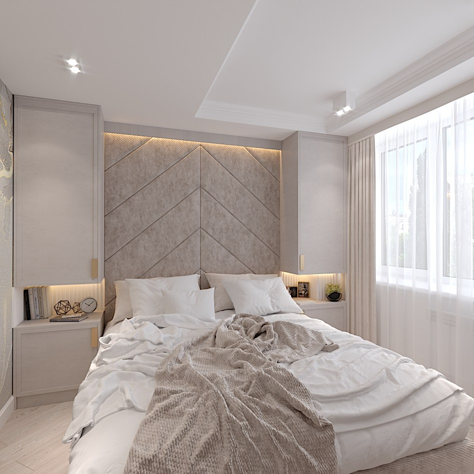 Светлая и уютная спальня. Студия интерьерной визуализации и дизайна FishkaRom в Краснодаре и по всей России