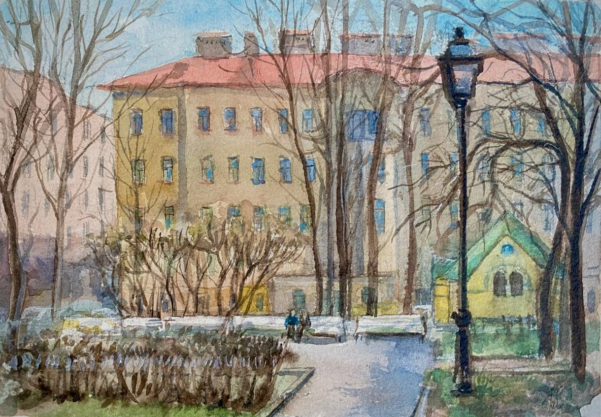 "Театральный сквер Петербурга", акварель, 2024