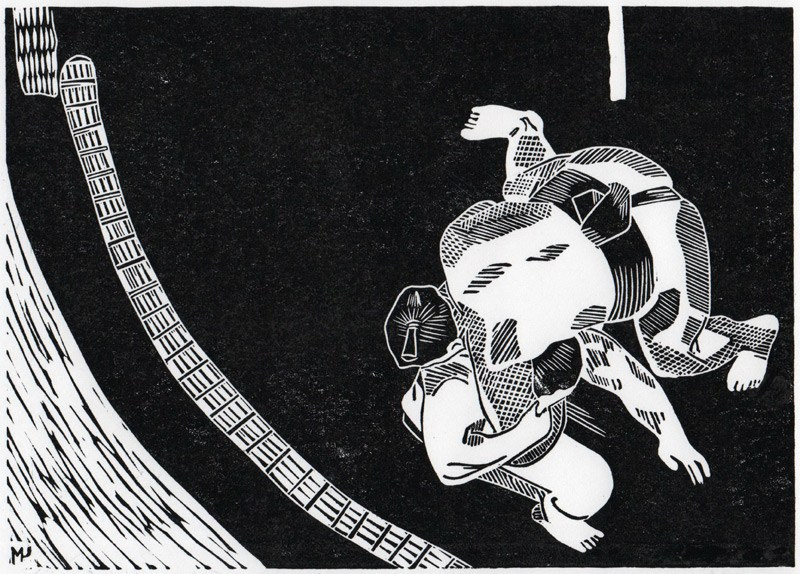 Серия линогравюр Grand Sumo Highlights  по мотивам турниров сумо. Авторская линогравюра, ручная печать на бумаге Ватман Гознак. 大相撲