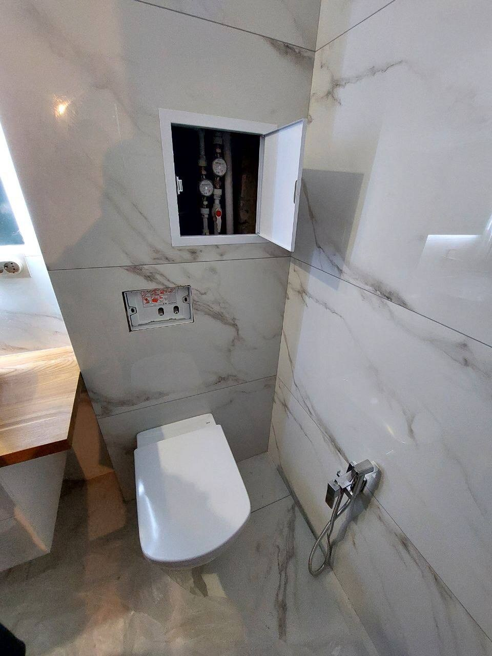 Ванная комната (ул. Ленская д. 10). Ремонт санузла, туалета, ванной под ключ в Казани. Укладка плитки