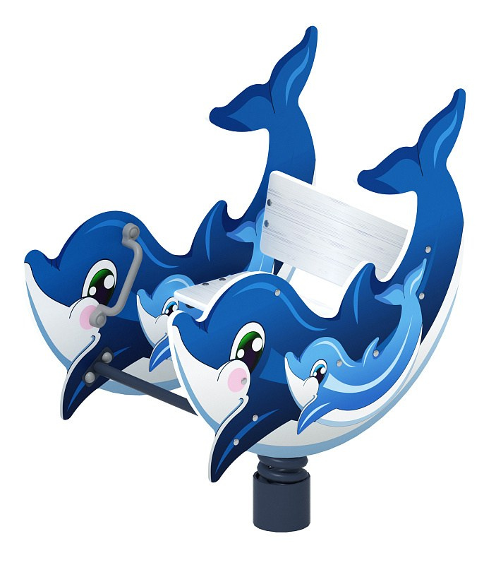 Дельфинчик - Качалка на пружине - ИО 22.17.02-И1 Габариты (ШхДхВ): 870х560х1090 Зона безопасности, мм: 2870х2560 Возрастные ограничения весом не более 70 кг