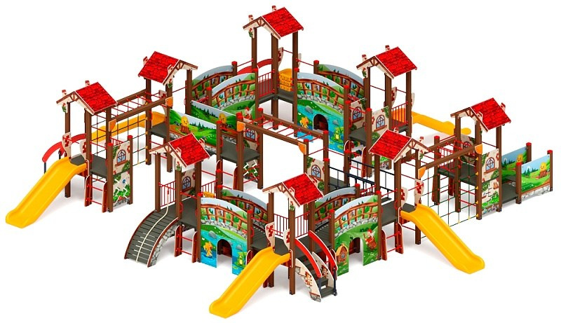 В гостях у сказки горка пластиковая Н 900 ДИК 1.05.01-31                                                                                                                      Габариты (ШхДхВ): 12470х12410х2790                                                                                                                                                                        Зона безопасности, мм: 16470х16410                                                                                                                                                                           Скат горки: H=900 (пластиковый скат)