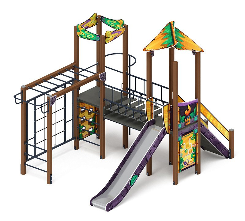 Волшебный город (Майя) - ДИК 2.19.05-01 - Игровой комплекс Н=1500                                                                                        Габариты (ШхДхВ): 3640x4800x4070                                                                                                                                                                    Зона безопасности, мм: 8300х6640                                                                                                                                                                     Скат горки: H=1500 (металлический скат)