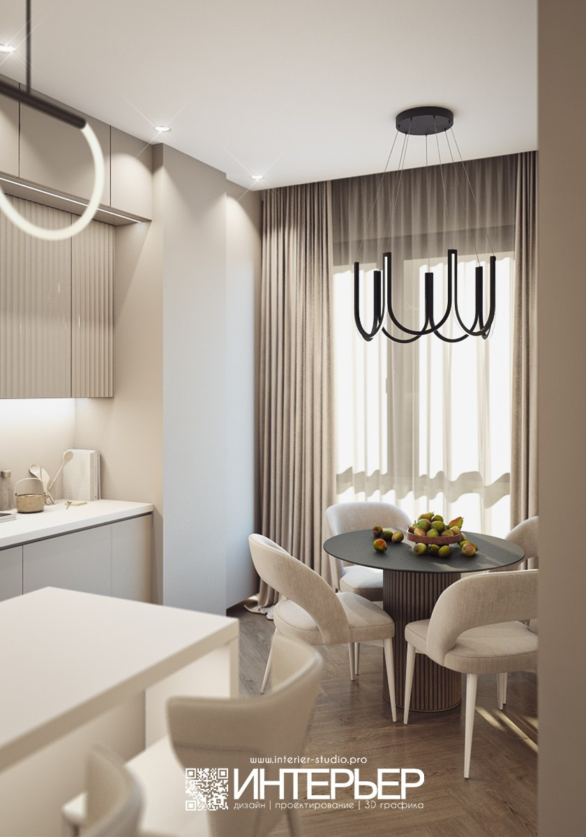 Квартира Михаила. ЖК Печорин. Вариант со светлой столешницей. Дизайн интерьера, 3D визуализация и 3D моделирование. Создание проектов и чертежей. КМВ: Кисловодск, Пятигорск, Ессентуки и удаленно