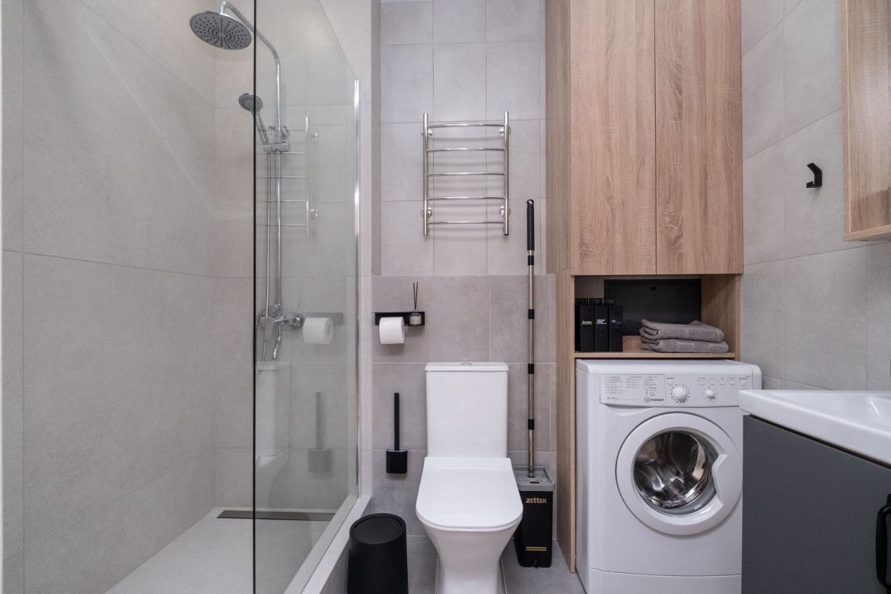 Ванная комната (ул. Сибгата Хакима д. 40). Ремонт санузла, туалета, ванной под ключ в Казани. Укладка плитки