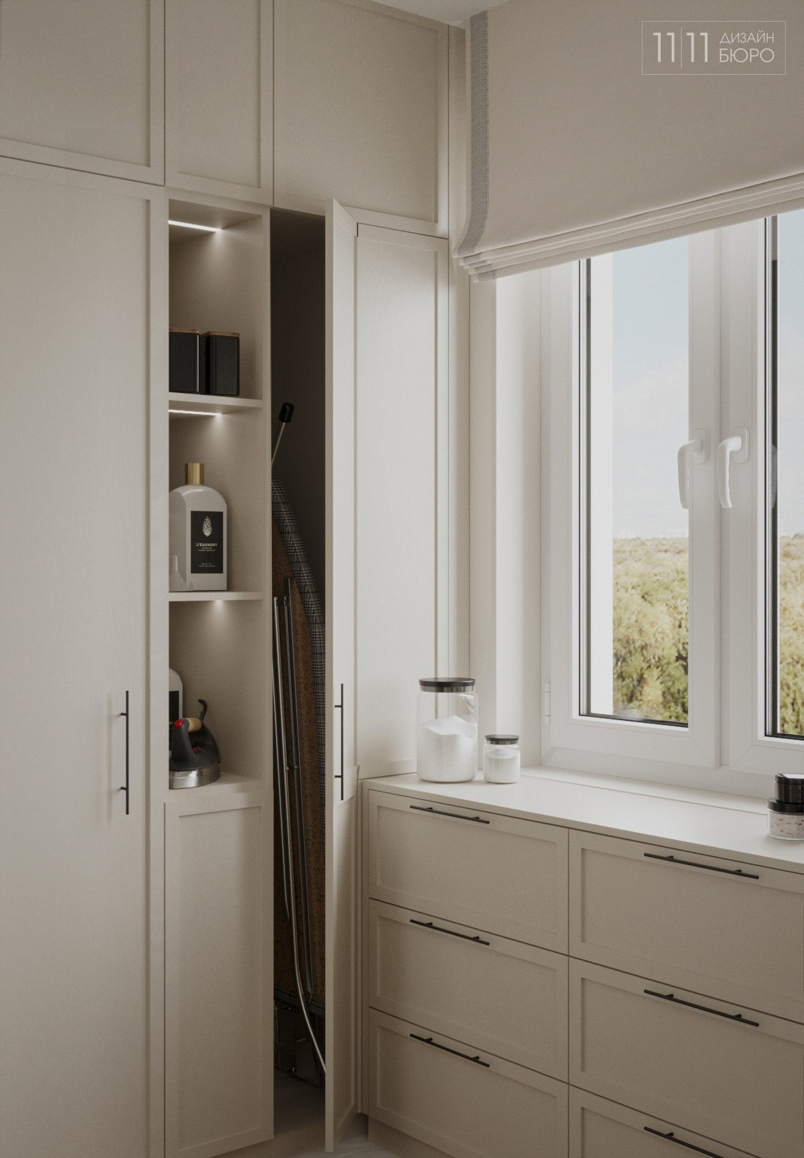 Хранение гладильной доски в гардеробной