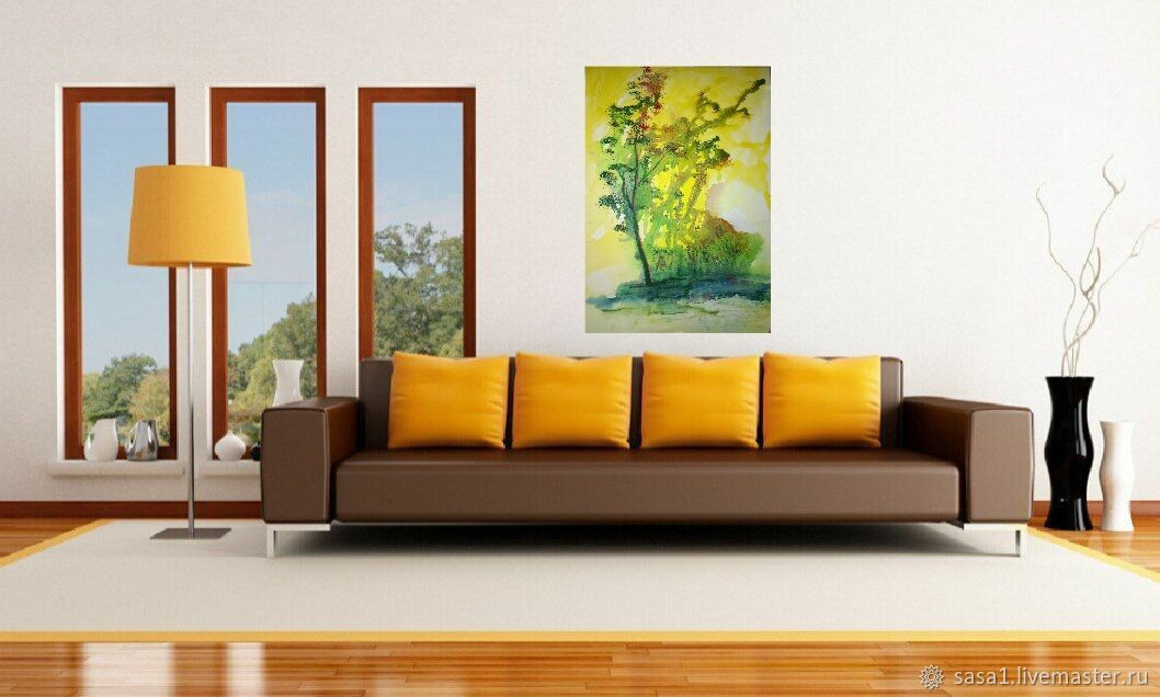 купить картину, картина в подарок, уникальный подарок, праздник, что подарить жене, что подарить мужу, импрессинизм, акварельная картина, пейзаж лес, желтая картина, 