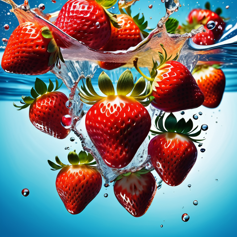 Клубника в воде, сочная спелая.