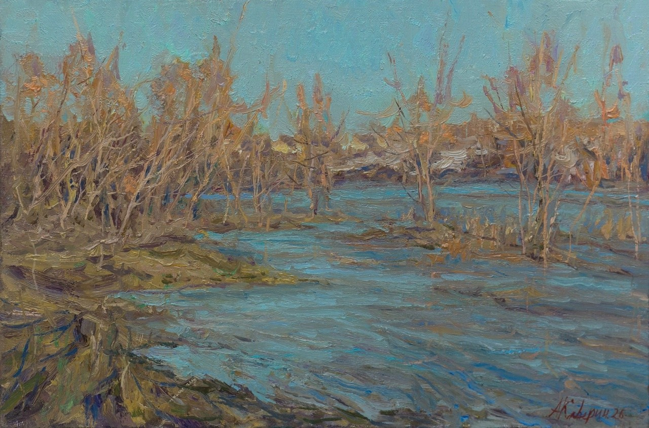 Разлив реки. Март. Художник Александр Каверин