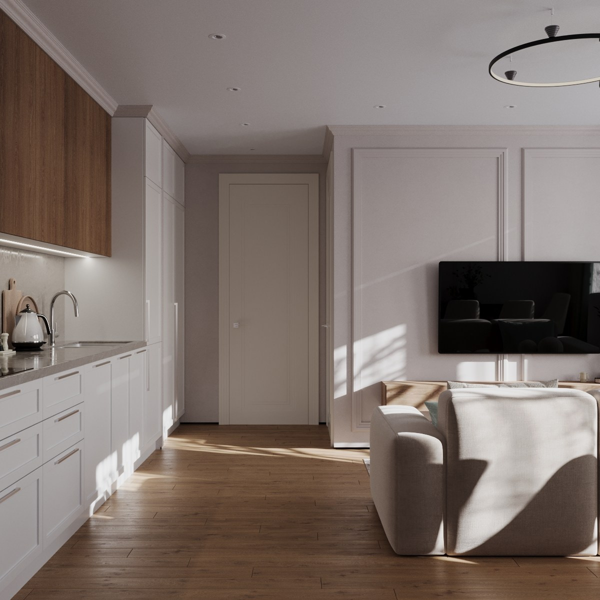 3D визуализация интерьера — Визуализация кухни-гостиной в частном доме | Москва, СПб. 3D-визуализация интерьеров и мебели | Larionova.vis — для студий и дизайнеров