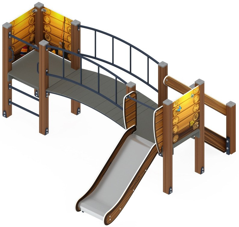 Карапуз (Эко) - ДИК 1.001.03-02 - Игровой комплекс Н=750                                                                                                                  Габариты (ШхДхВ): 2670x3060x1600                                                                                                                                                                     Зона безопасности, мм: 6060х6170                                                                                                                                                                          Скат горки: H=750 (металлический скат)