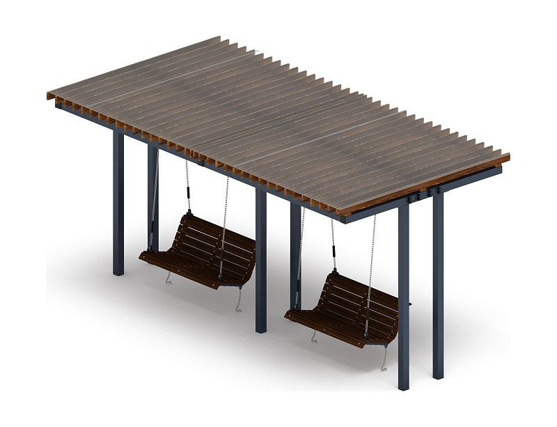 Пергола тент с качелями (прямая) - МФ 78.04.02-И1 /с поликарбонатом/ Габариты (ШхДхВ): 3000x5660x2805 мм Зона безопасности, мм: 8200х6680