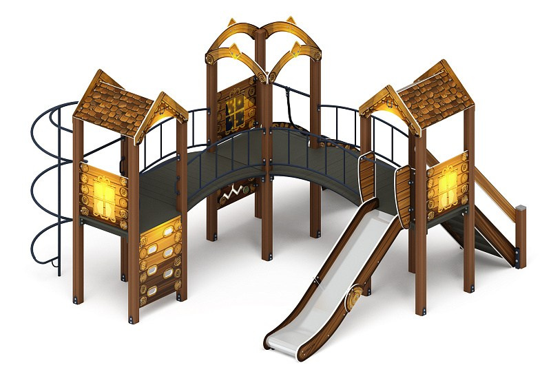 Городок (ЭКО) - ДИК 2.01.3.03-02 - Игровой комплекс H=1200                                                                                                             Габариты (ШхДхВ): 4820x4500x3000                                                                                                                                                                     Зона безопасности, мм: 7910х7500                                                                                                                                                                                 Скат горки: H=1200 (металлический скат)