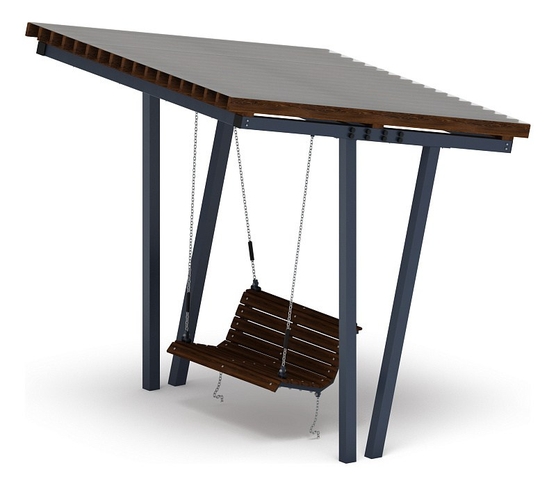 Пергола тент с качелями (наклонная) - МФ 78.03.01-И1 /с поликарбонатом/ Габариты (ШхДхВ): 3000x2840x3170 мм Зона безопасности, мм: 8200х3840