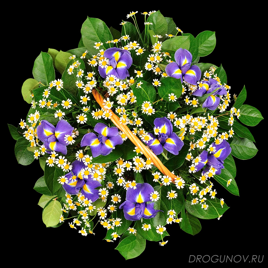 Букет вид сверху на черном фоне