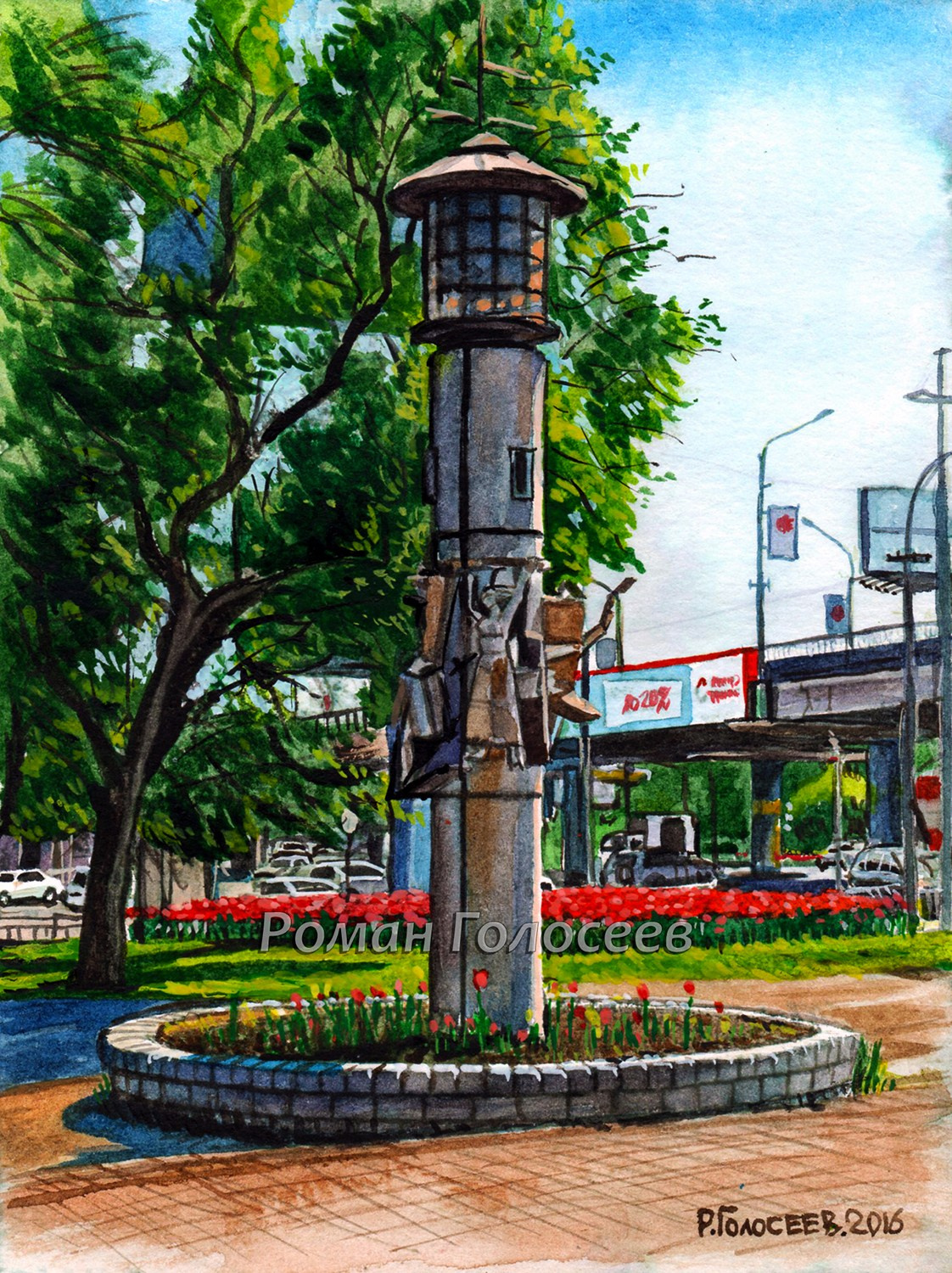 "Вторая речка. Недалеко от перекрестка", 15х20, бумага, акварель, 30.06.2016