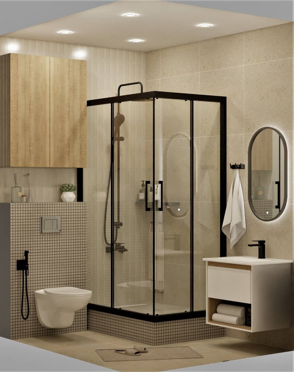 С монтажом инсталляции, гигиеническим душем и монтажом поддона.  