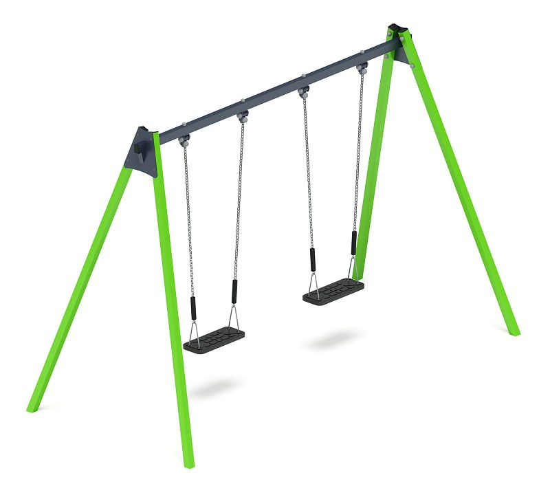 Качели двойные М2 - ИО 12.М.03.03.03-02 Габариты (ШхДхВ): 3115х1460х2070 Зона безопасности, мм: 3200х7000 Возрастные ограничения от 3 лет, весом не более 70 кг