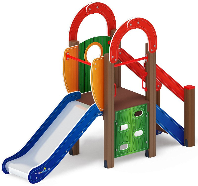 Горка Малыш - ИО 41.01.01 - H=750 Габариты (ШхДхВ): 2710x850x2100 Зона безопасности, мм: 6210х3850 Скат горки: H=750 (металлический скат) Возрастные ограничения от 3 до 10 лет