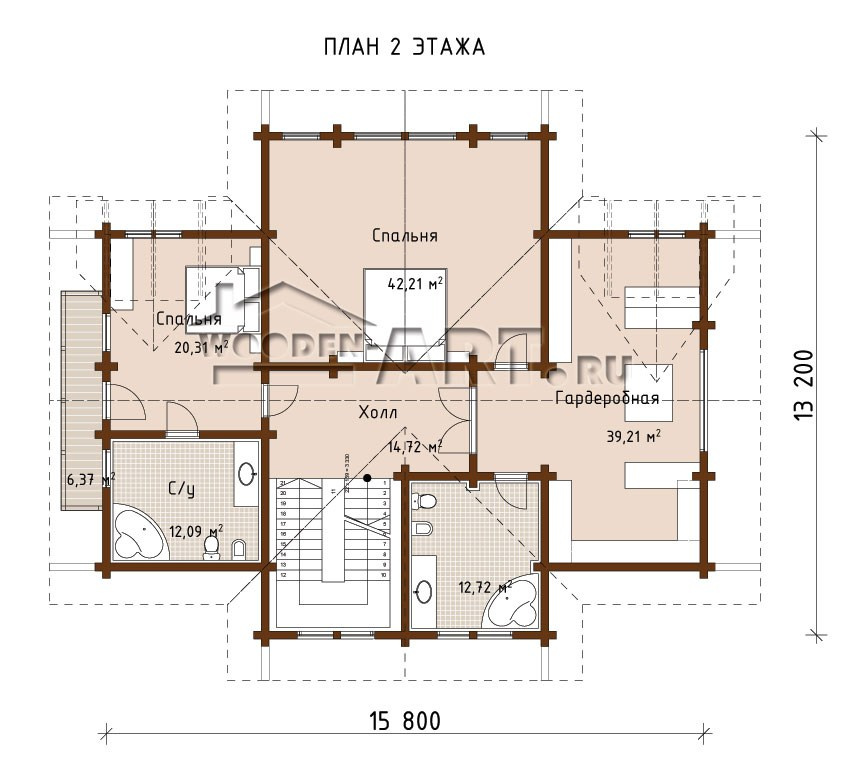 План 2 этажа деревянного дома "Раздолье" 372 кв.м.