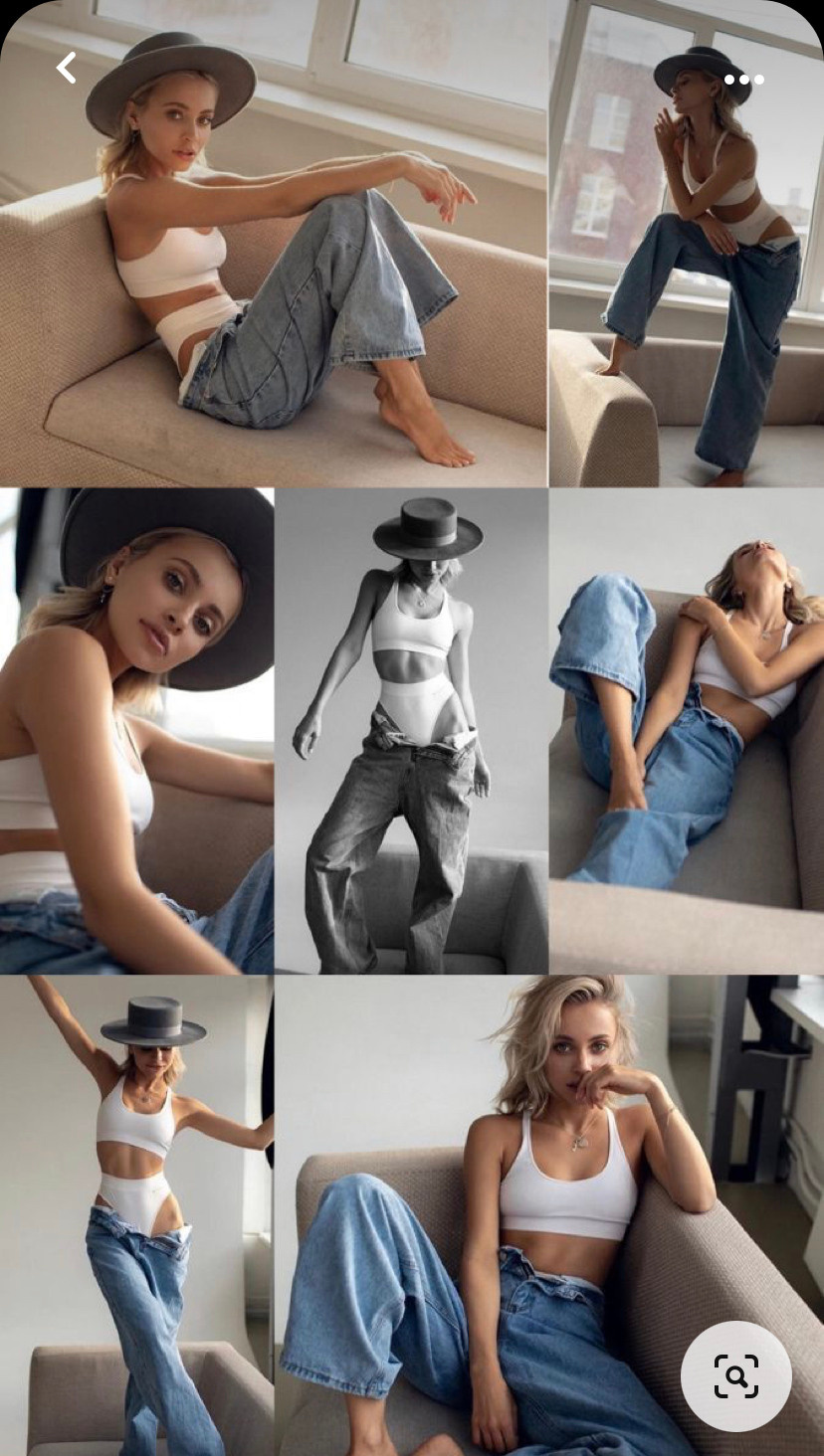 Идея для фотосессии в студии: джинсы, топ
