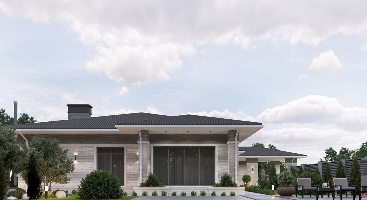 Одноэтажный дом в стиле Райта. Архитектор Вера Каракезиди