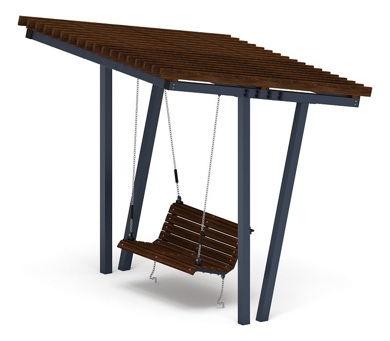 Пергола тент с качелями (наклонная) - МФ 78.03.01-01.И1 /без поликарбоната/ Габариты (ШхДхВ): 3000x2840x3165 мм Зона безопасности, мм: 8200х3840