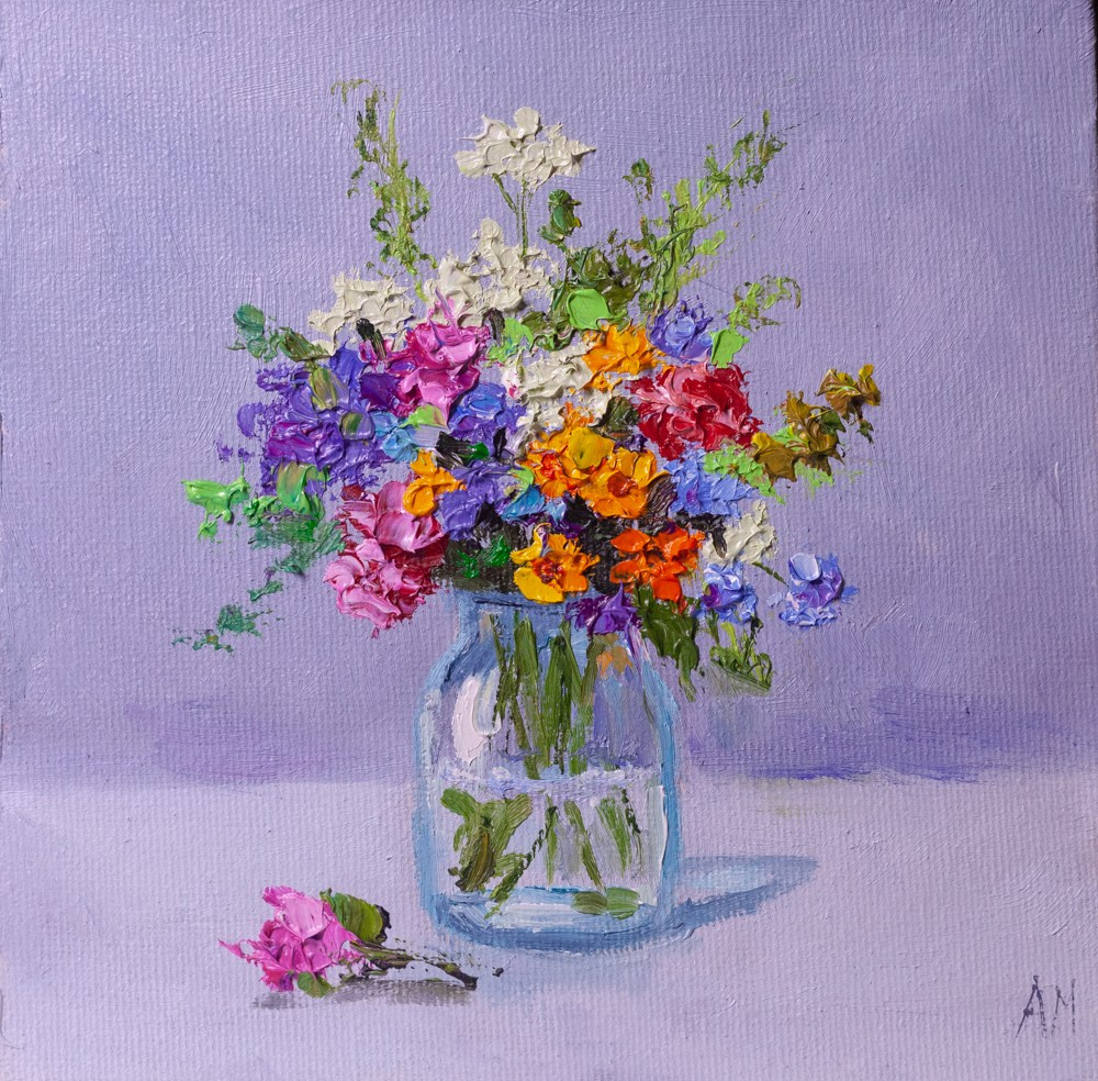 Купить картину маслом в Саратове натюрморт цветы в банке