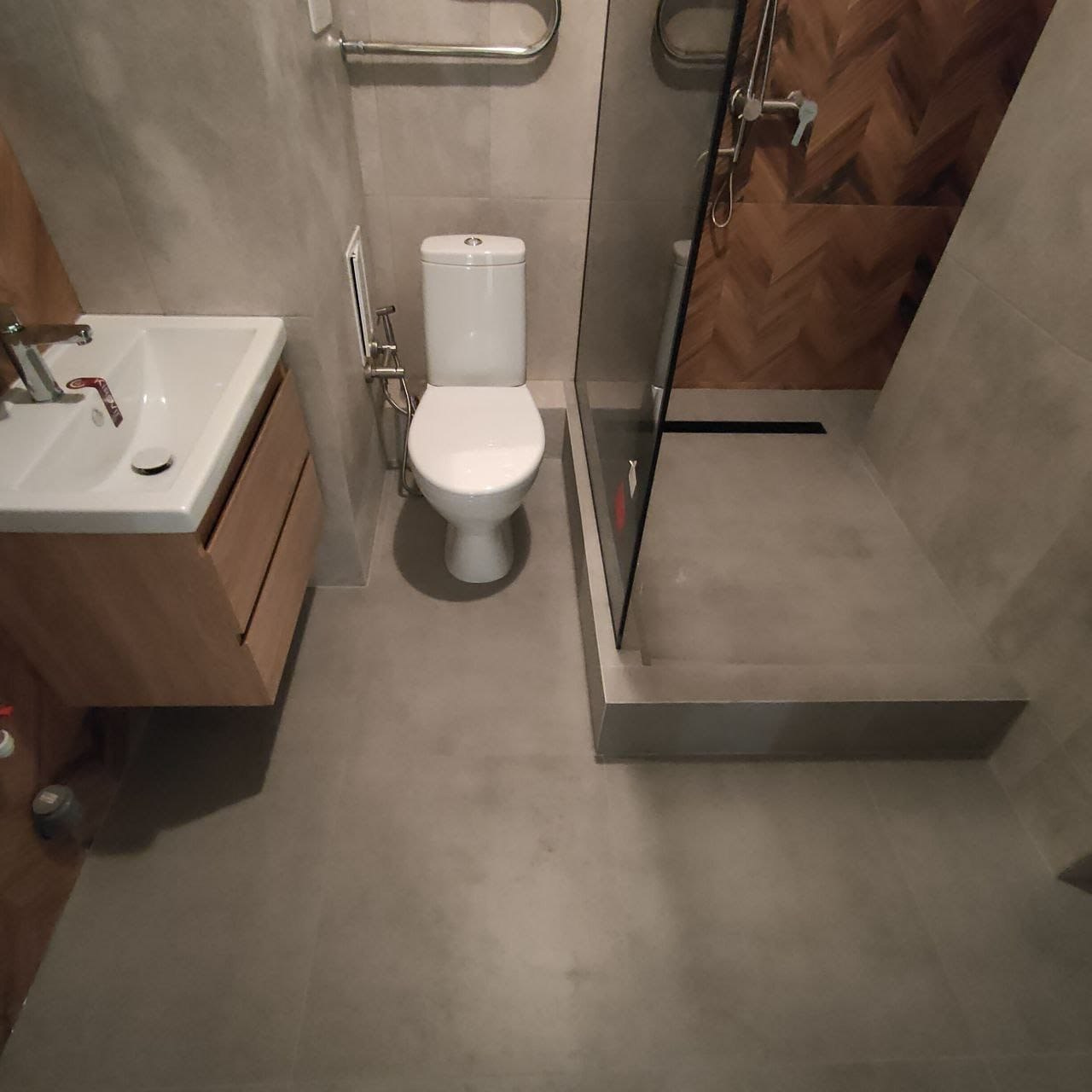 Ванная комната (ул. Сабира Ахтямова д. 1к1). Ремонт санузла, туалета, ванной под ключ в Казани. Укладка плитки