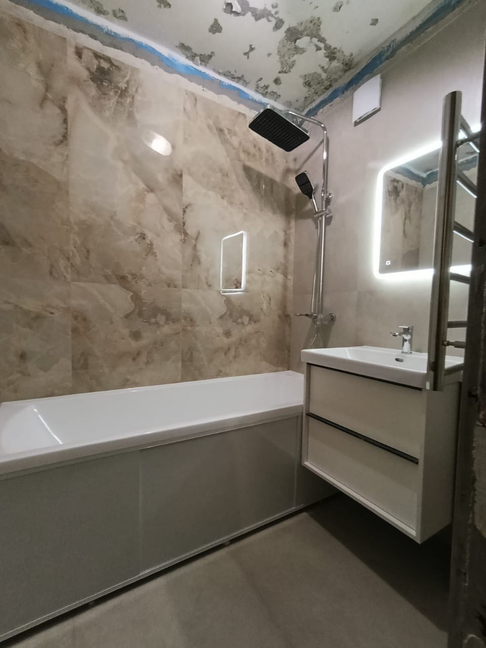 Ванная комната (ул. Королева д. 20). Ремонт санузла, туалета, ванной под ключ в Казани. Укладка плитки