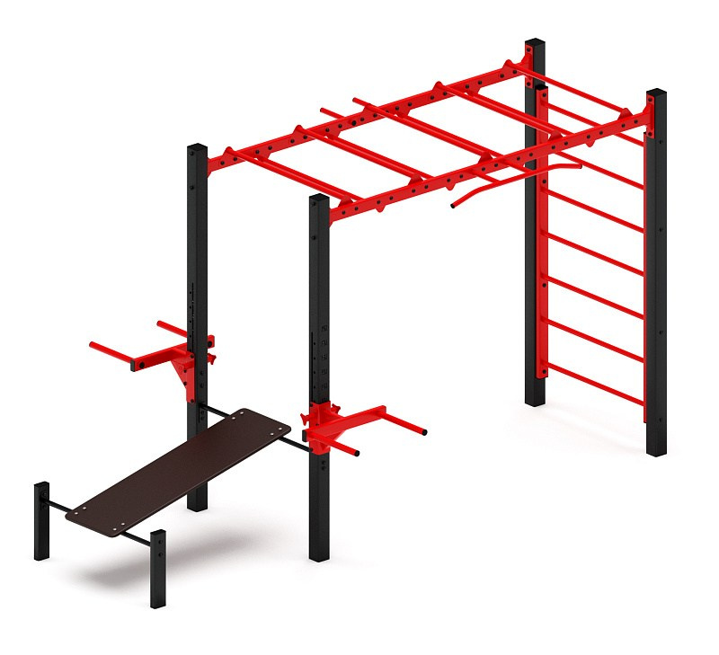 Многофункциональный спортивный комплекс (красный) МК 100.03-01 Габариты (ШхДхВ): 2620х4420х2500 Зона безопасности, мм: 5620х7420 Возрастные ограничения от 14 лет