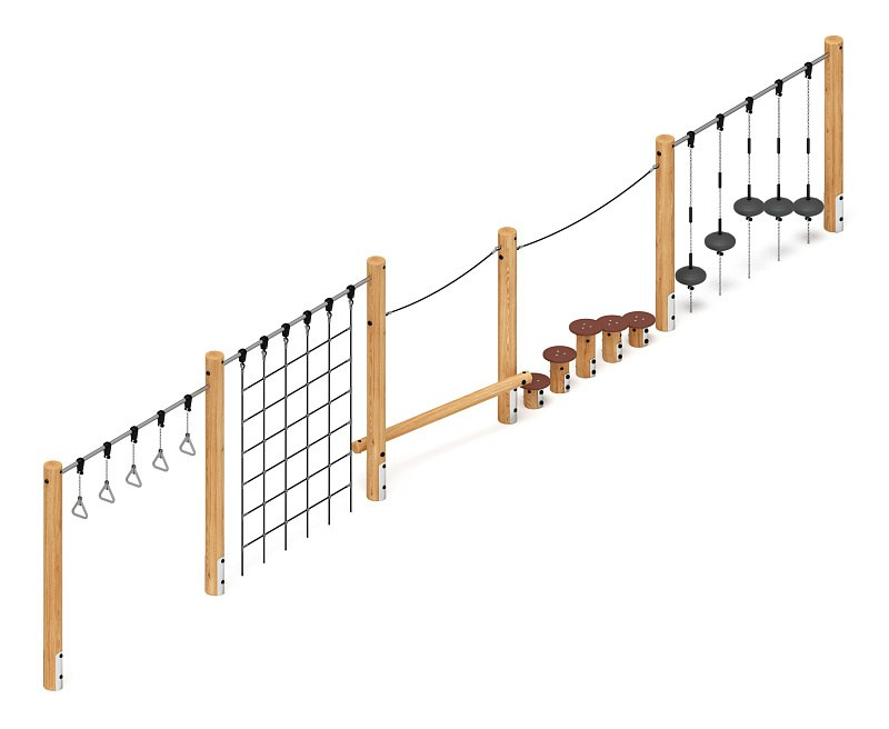 Спортивная серия (лиственница) СК 2.08.08-Л.И1 Габариты (ШхДхВ): 12000х440х2550 Зона безопасности, мм: 15000х3440 Возрастные ограничения от 5 до 12 лет