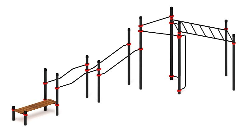 Воркаут ЛОВ 108 красный ВТ 102.21-01 Габариты (ШхДхВ):8230х2860х2600 Зона безопасности, мм:11230х5860