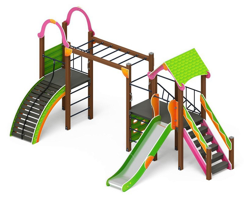 Лукоморье - ДИК 2.25.09-01.С - Игровой комплекс H=1200                                                                                                                      Габариты (ШхДхВ): 5920x4280x3040                                                                                                                                                                    Зона безопасности, мм: 8920х7780                                                                                                                                                                        Скат горки: H=1200 (металлический скат)