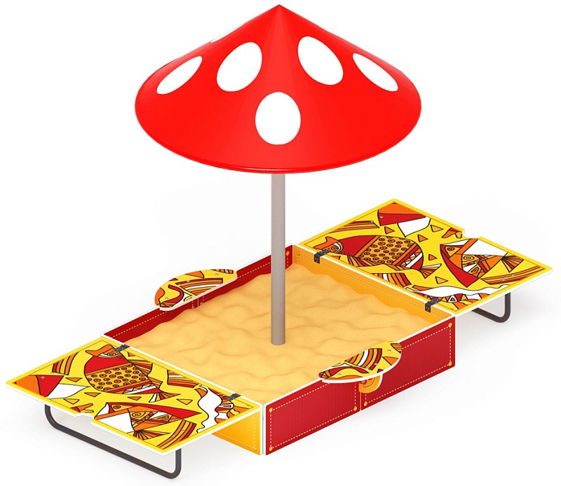 Песочница с крышкой средняя и навесом Грибок (Рыбы) - ИО 5.01.10-08 Габариты (ШхДхВ): в закрытом виде 1500х1500х2100 в открытом виде 2990х1500х2100 Зона безопасности, мм: 3990х2500