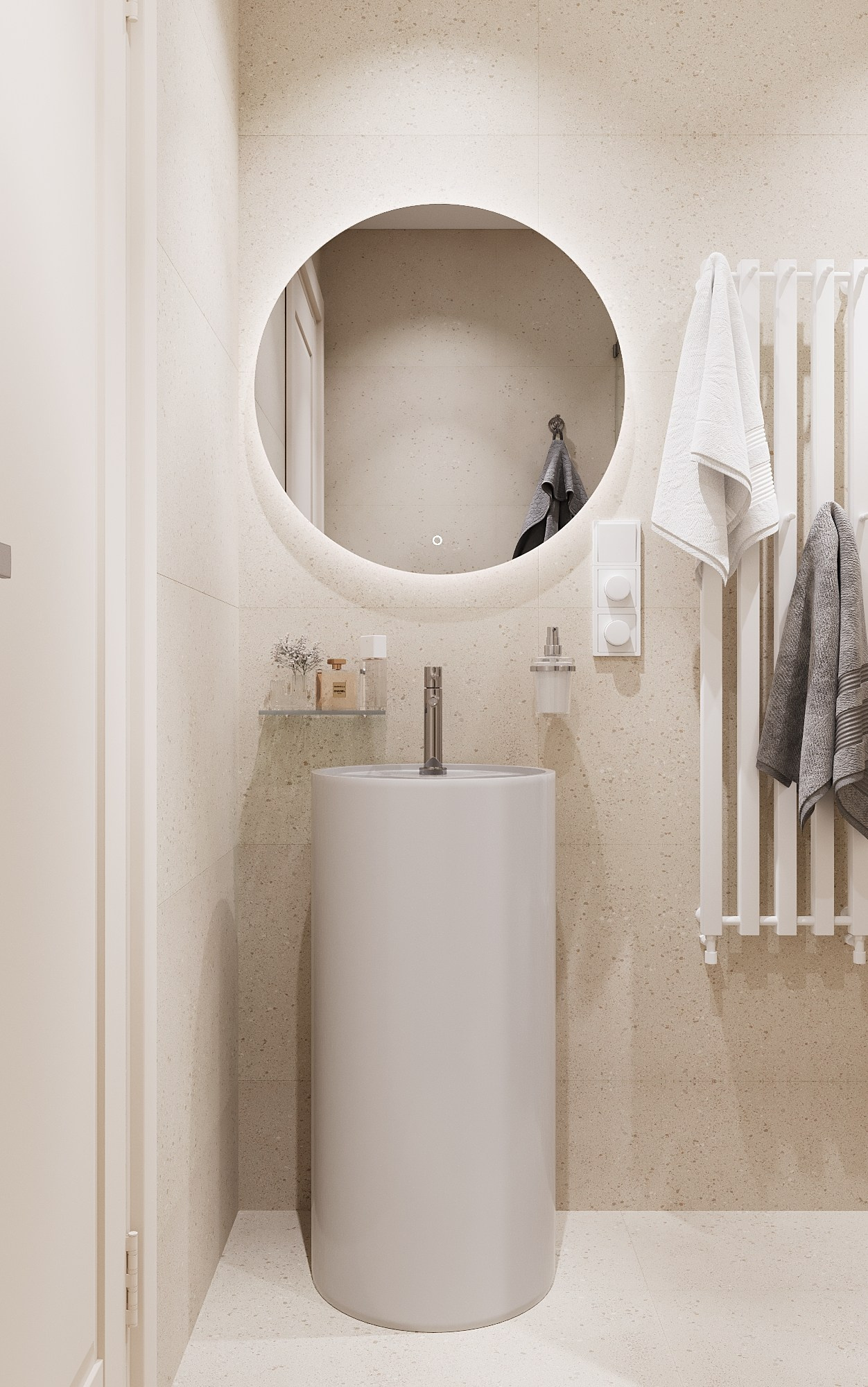 Сан.узел в бежевых оттенках. 3D Визуализация интерьеров жилых и коммерческих помещений