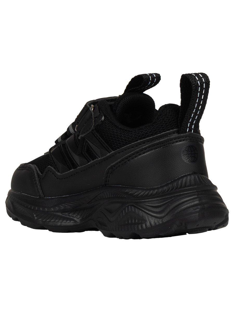 Кроссовки черные, детские, на липучке сбоку вид с птяки