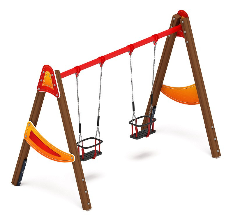 Качели двойные Д2 - ИО 12.Д.04.04.01-И1 - (Счастливое детство) Габариты (ШхДхВ): 3050x1600x2230 Зона безопасности, мм: 3050х6950 Возрастные ограничения от 3 лет, весом не более 70 кг