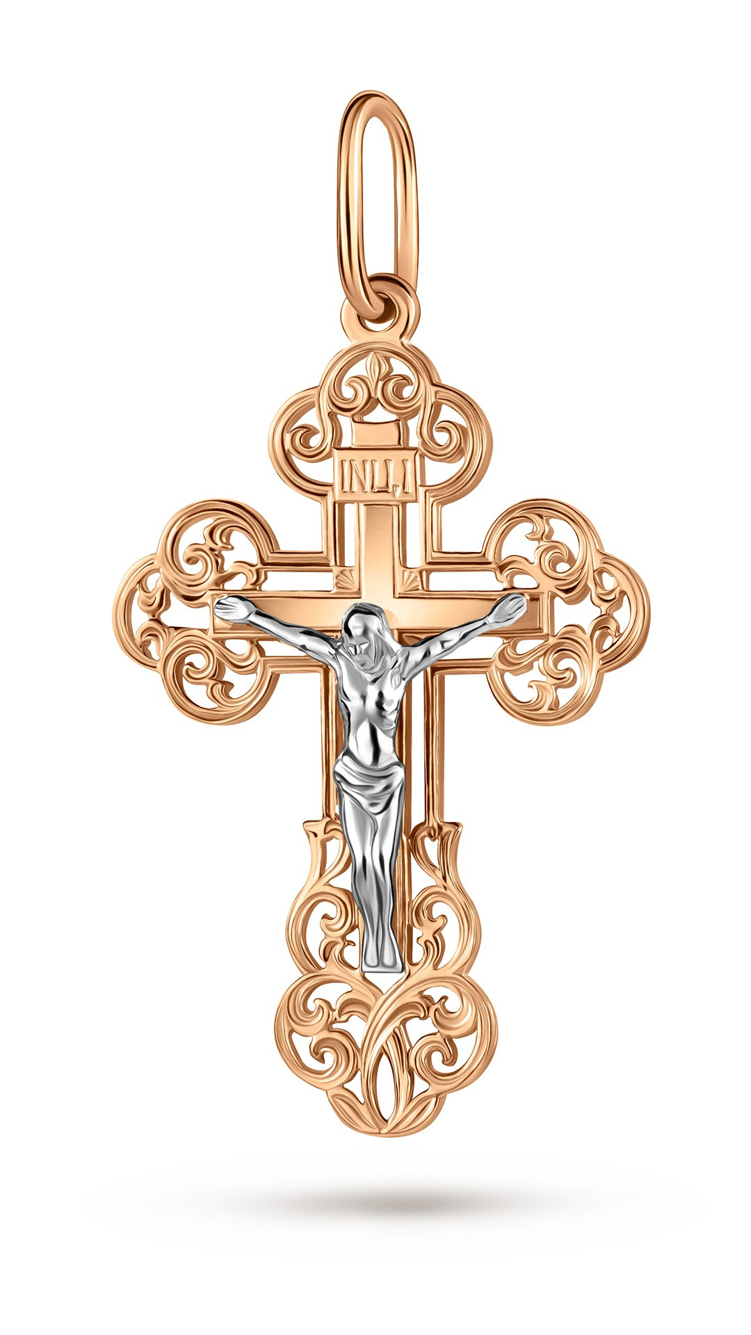 Фотосъемка креста из красного золота на белом фоне для маркетплейсов