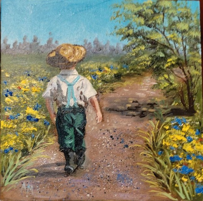 Купить картину маслом в Саратове мальчик в деревне