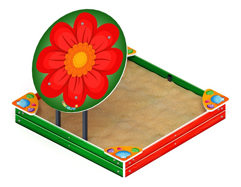 Песочница средняя с навесом Цветок (Ракушки) - ИО 5.01.08-02 Габариты (ШхДхВ): 1920x1700x1500 Зона безопасности, мм: 2920х2700