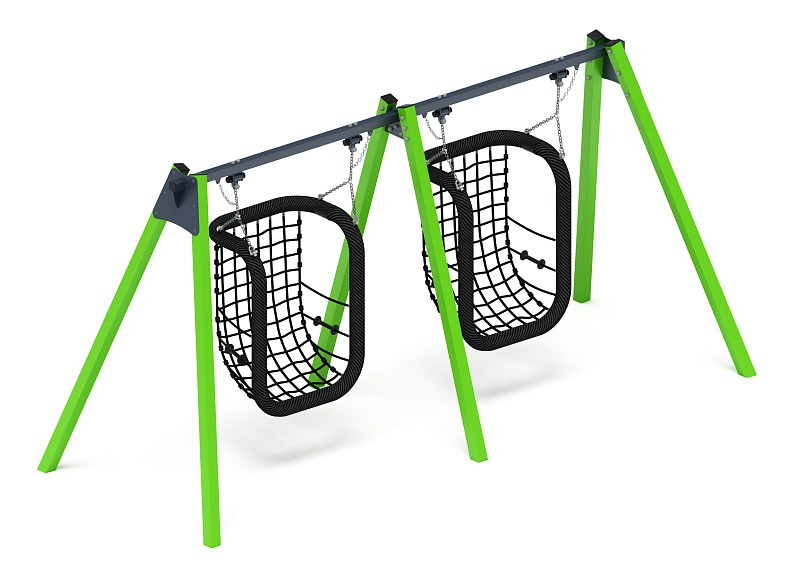 Качели М2 (зеленый) ИО 12.М.08.08.01-02 Габариты (ШхДхВ): 5230х1765х2250 Зона безопасности, мм: 5250х7000 Возрастные ограничения от 3 лет, весом не более 70 кг