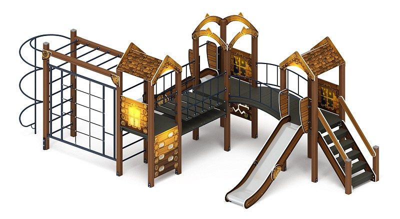 Городок (ЭКО) - ДИК 2.01.3.02-02 - Игровой комплекс H=1200                                                                                                           Габариты (ШхДхВ): 3500x7570x3000                                                                                                                                                                      Зона безопасности, мм: 6600х10570                                                                                                                                                                                 Скат горки: H=1200 (металлический скат)