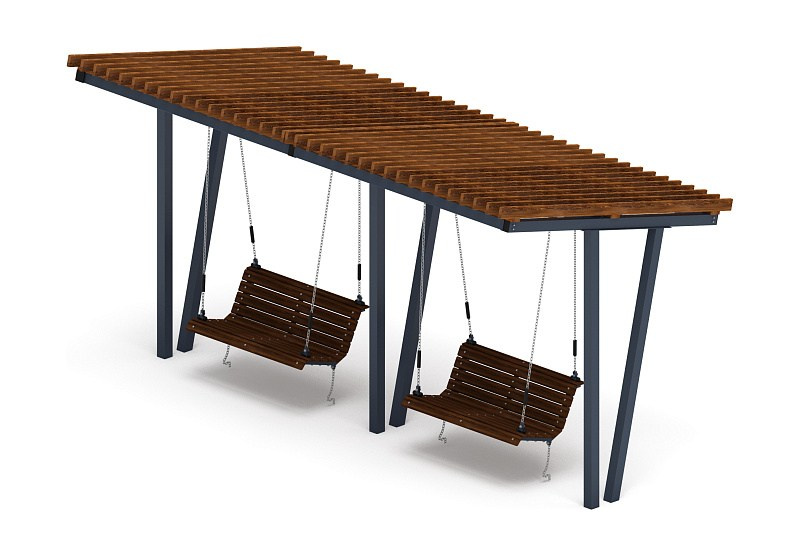 Пергола тент с качелями (наклонная) - МФ 78.03.02-01.И1 /без поликарбоната/ Габариты (ШхДхВ): 3000x5660x3165 мм Зона безопасности, мм: 8200х6680