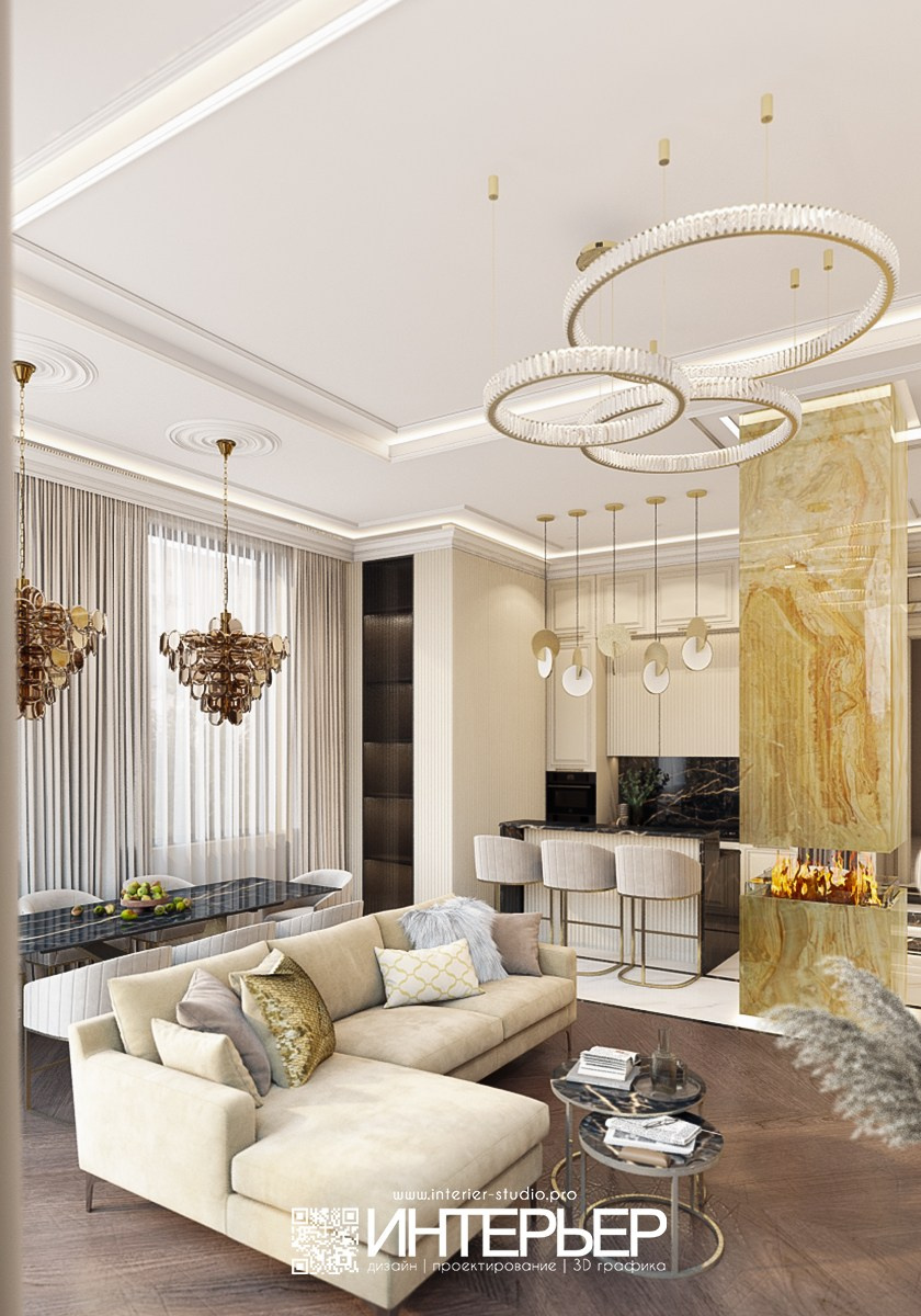 Дизайн-проект дома Ильи и Галины. Зона гостиной, кухни и столовой.Исправления. Дизайн интерьера, 3D визуализация и 3D моделирование. Создание проектов и чертежей. КМВ: Кисловодск, Пятигорск, Ессентуки и удаленно