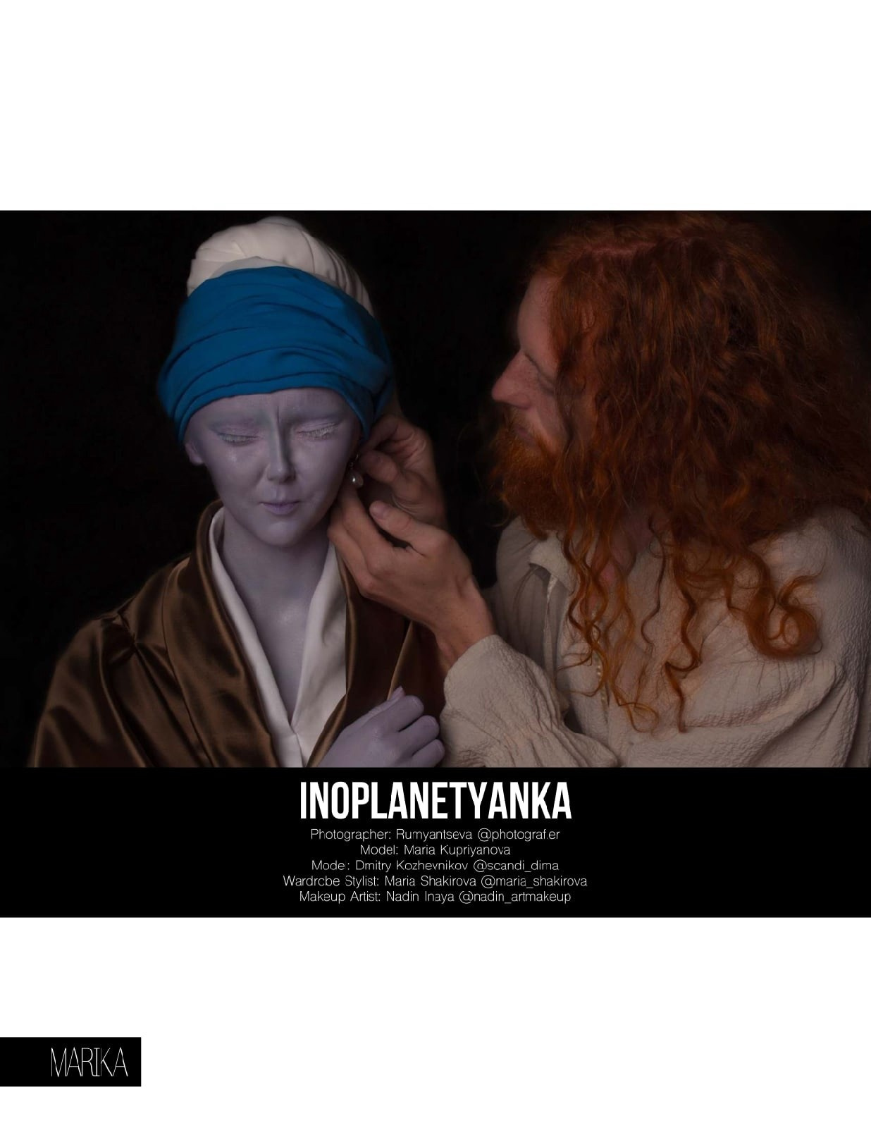 Фотосессия косплей, по мотивам картины "Девушка с жемчужной серёжкой", опубликованная в глянцевом журнале Marika