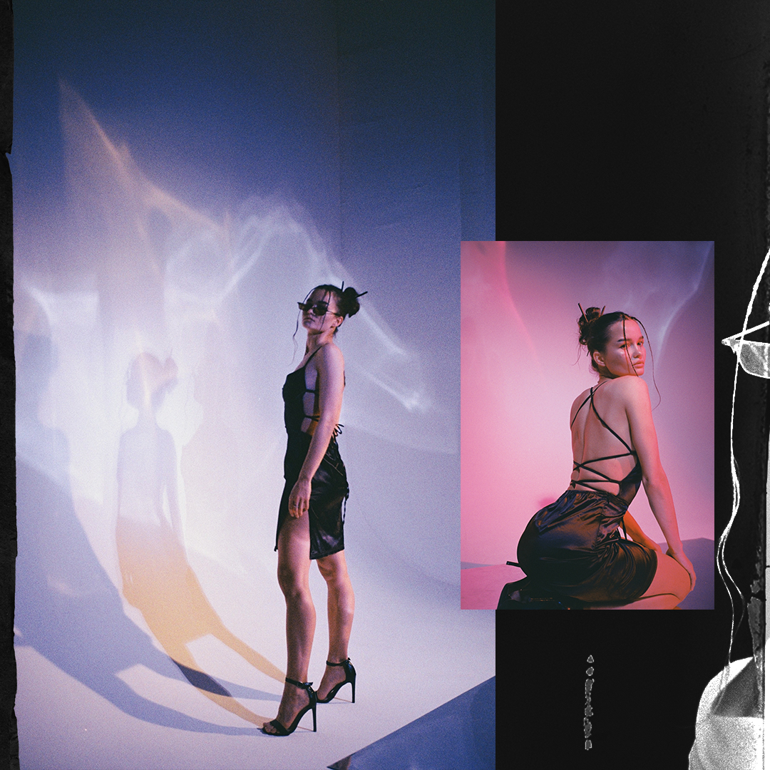 Стильная фотосессия в фотостудии с цветным освещением. Плёночный фотограф Москва, Саша Звук