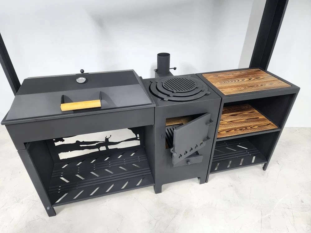 «ДЖЕТА» с печью под казан и смокер с реверсным движением жара. Купить / заказать мангал для дома в Краснодаре от производителя «Дарбин»