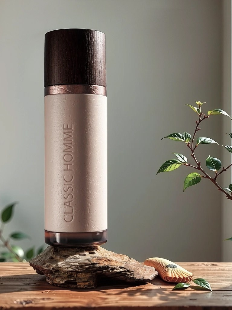 предметная фотография шампуня на камне в окружении зелени нейрогенерация