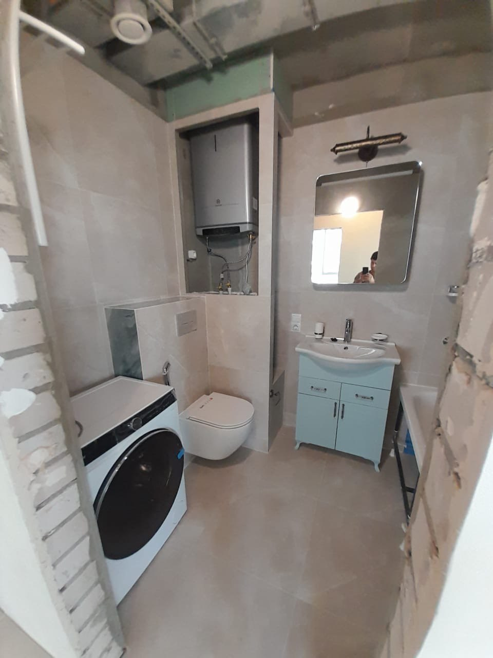 Ванная комната (ул. Михаила Миля д. 9). Ремонт санузла, туалета, ванной под ключ в Казани. Укладка плитки